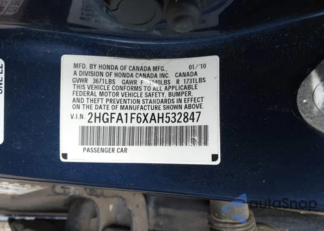 2010 Honda Civic Lx-S from USA, damaged, VIN 2HGFA1F6XAH532847